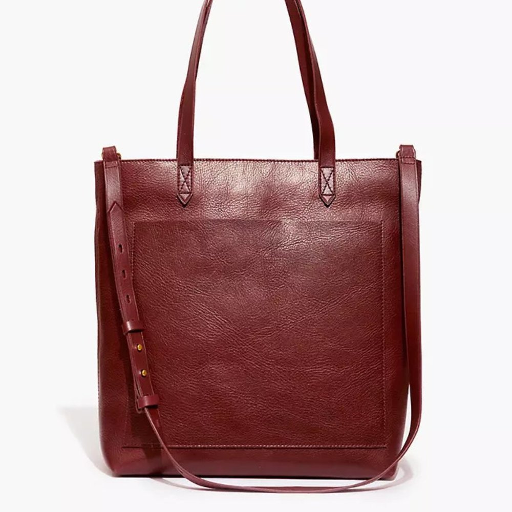 NEW Madewell The Zip-Top Medium Transport Tote in dark  cabernet